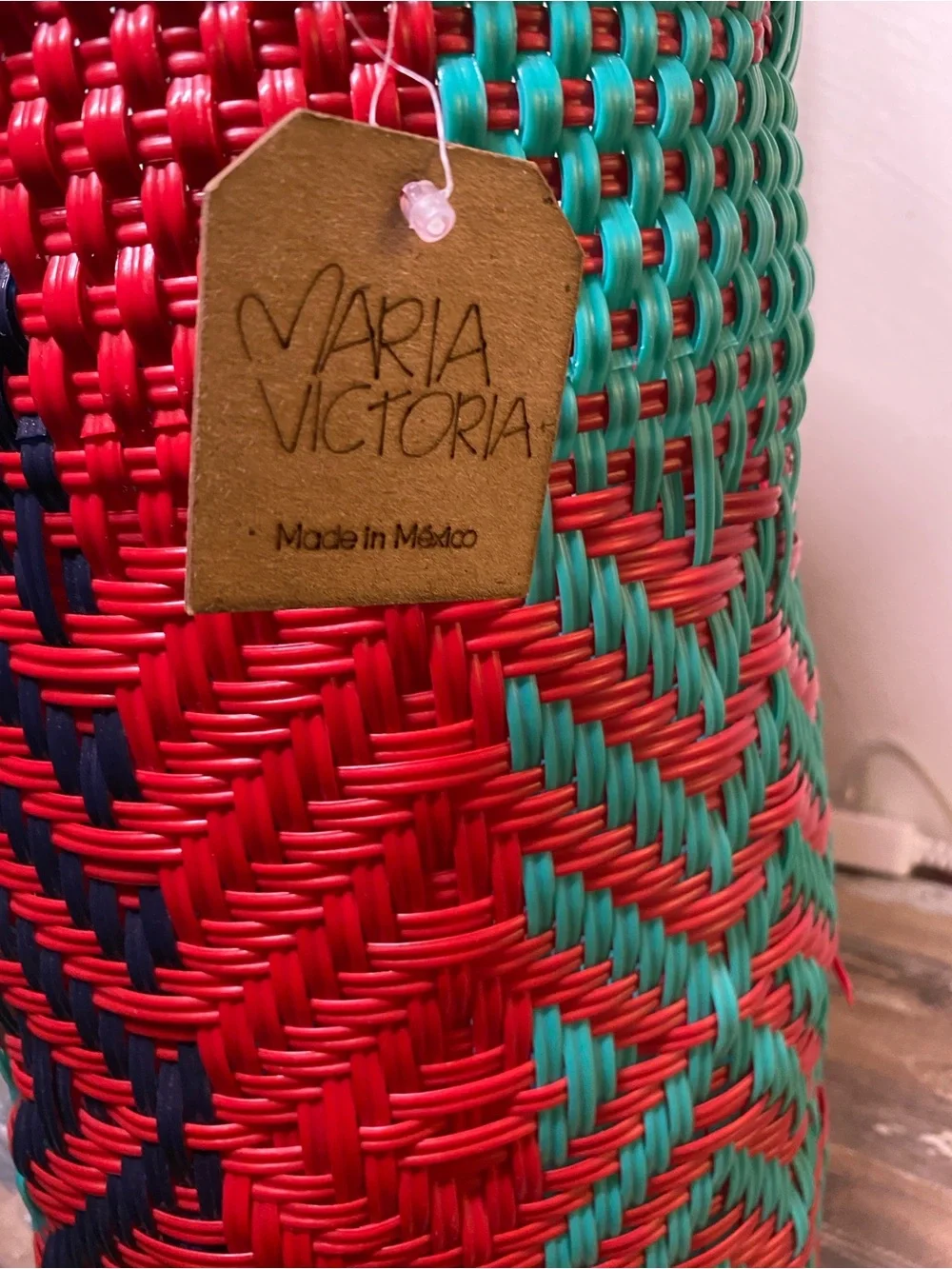 Maria Victoria Braided Geometric Tote in Red, Teal & Black